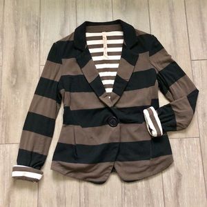 Bailey44 Stripe Knit Crop Blazer Black Brown